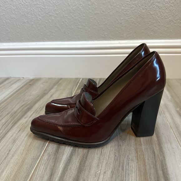 VTG Prada Block Heel Burgundy Red Loafers 8.5/38.5 Heels Pumps Twee Retro Goth - Picture 2 of 14